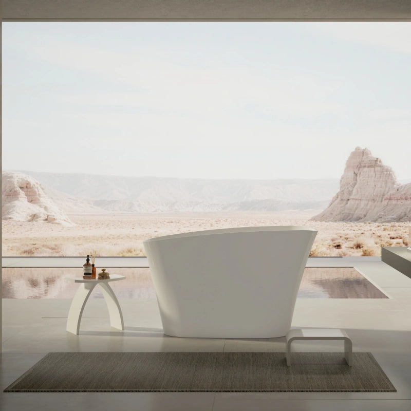 Glossy white deep soaking acrylic freestanding bathtub Main image