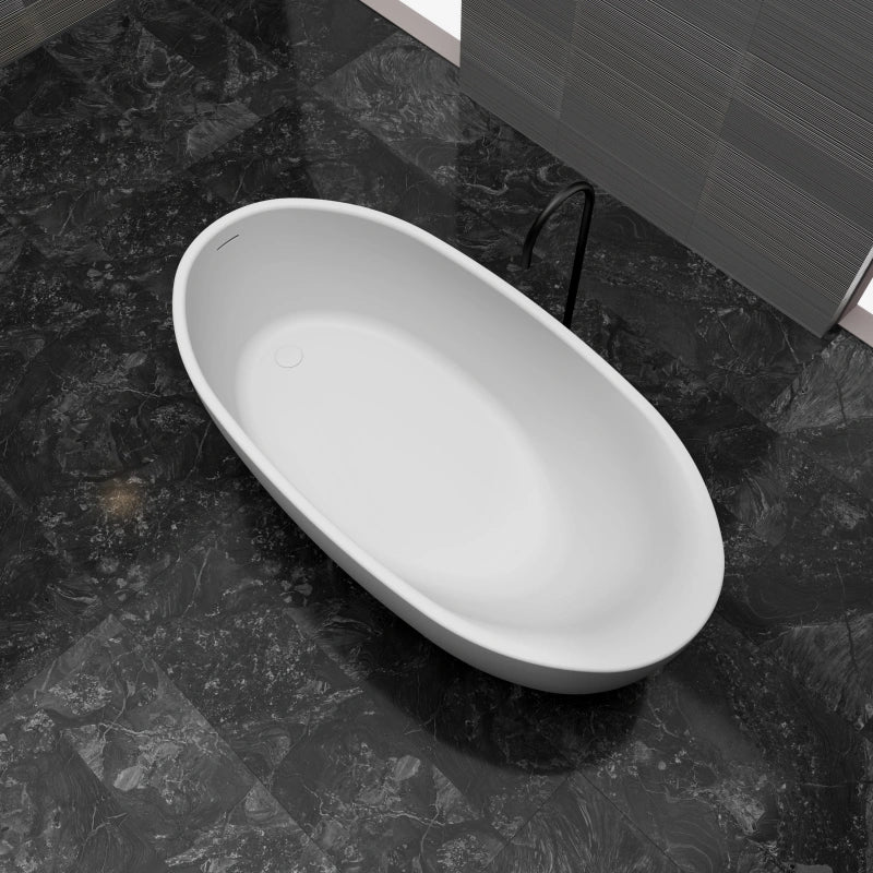Matte white solid surface freestanding soaking bathtub for contemporary homes