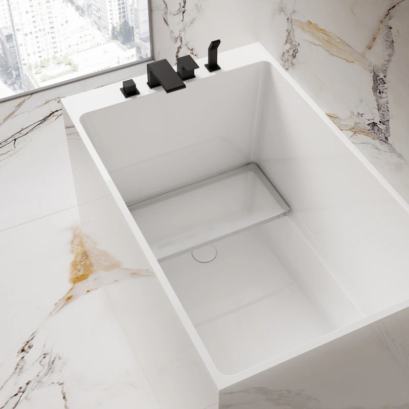 White acrylic freestanding bathtub rectangular soaking tub for luxury bathroom renovation