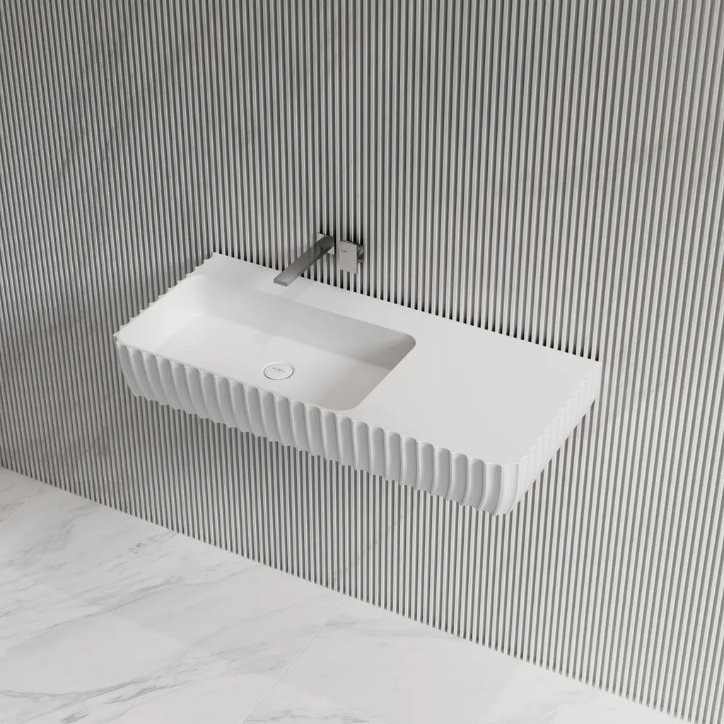 Elegant wall mount wash basin with clean geometric lines and a contemporary aesthetic
