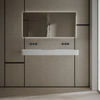 White double sink wall mounted basin featuring dual rectangular bowls and premium solid surface construction