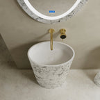 Modern fluted pedestal wash basin with sculpted vertical texture by MonBlari