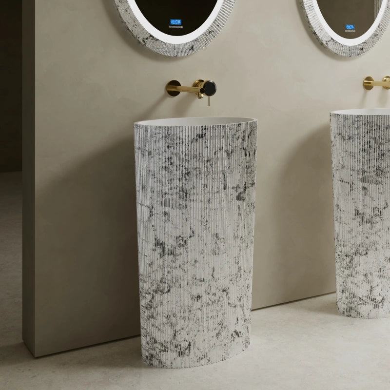 MonBlari XS Series freestanding fluted pedestal sink in modern bathroom